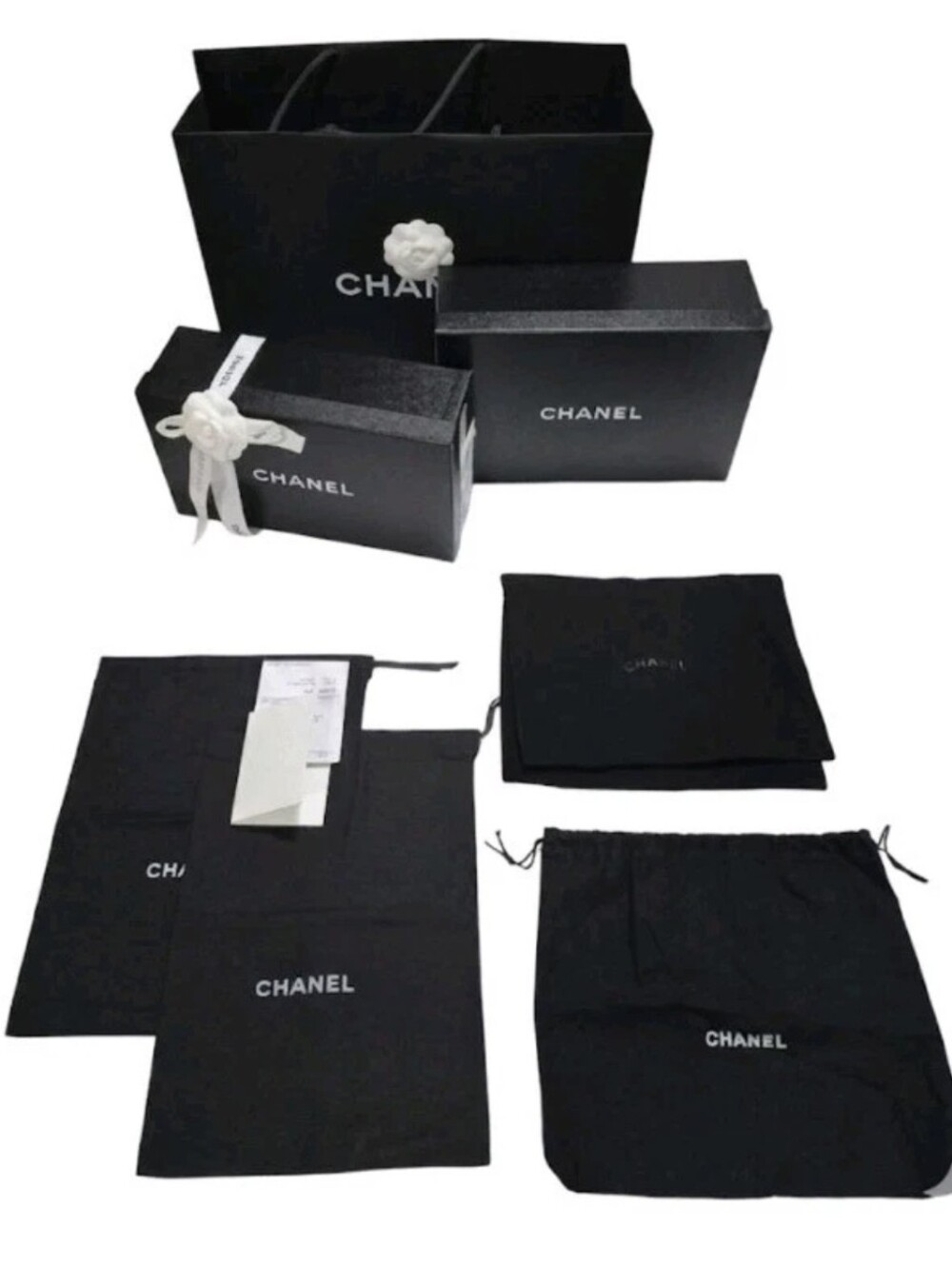 Chanel Lot of Empty Shoe Boxes + Dust Bags + Pouch + Shopping Paper Bag ...